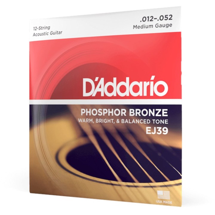 D'Addario - EJ39 Corde per chitarra acustica 12 corde, Phosphor Bronze, Medium