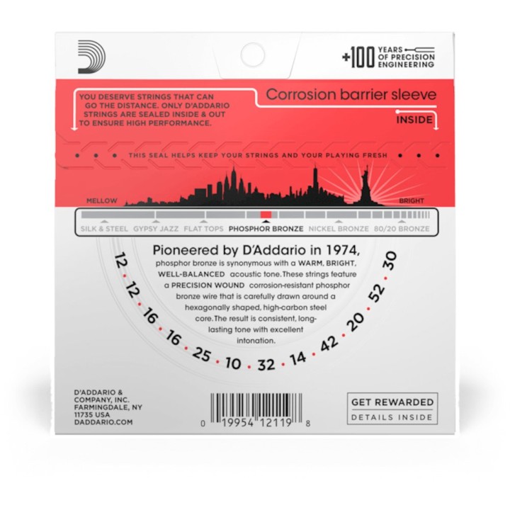 D'Addario - EJ39 Corde per chitarra acustica 12 corde, Phosphor Bronze, Medium