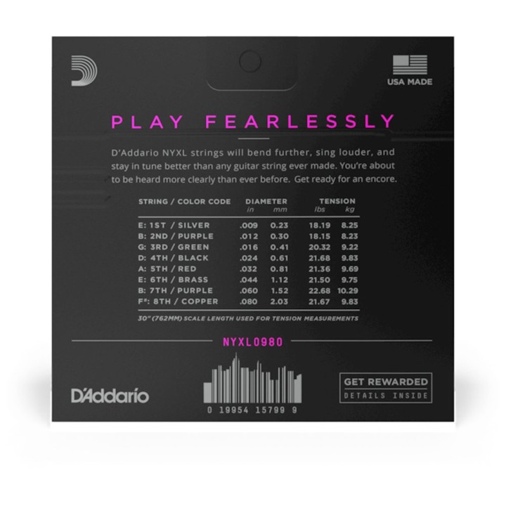 D'Addario - NYXL0980 Corde per Chitarra Elettrica 8 Corde, Nickel Wound, Super Light