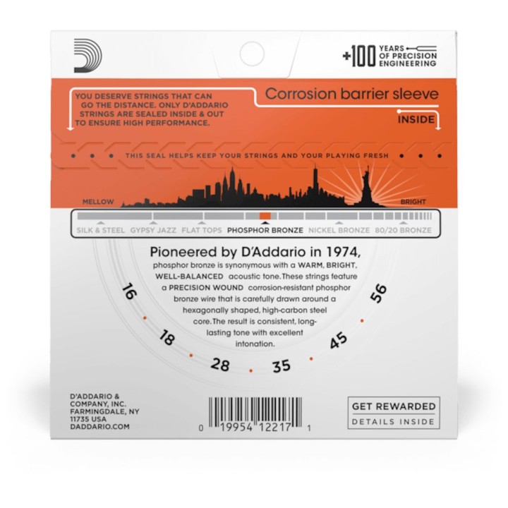 D'Addario - EJ42 Corde per Chitarra Resofonica, Phosphor Bronze, 16-56