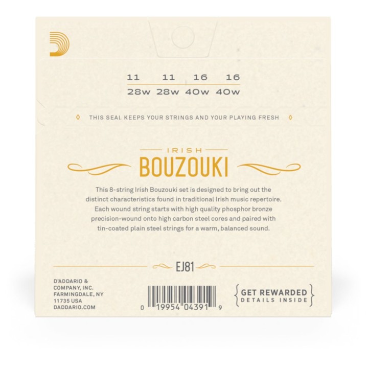 D'Addario - EJ81 Corde per Bouzouki Irlandese, in Bronzo Fosforoso, 11-40