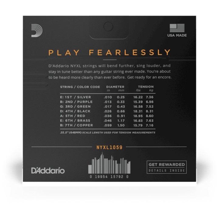 D'Addario - NYXL1059 Corde per Chitarra Elettrica 7 Corde, Nickel Wound, Regular Light