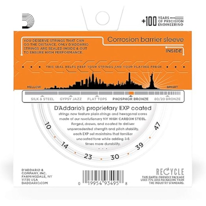 D'Addario - Corde per Chitarra Acustica Coated Phosphor Bronze, Extra Light
