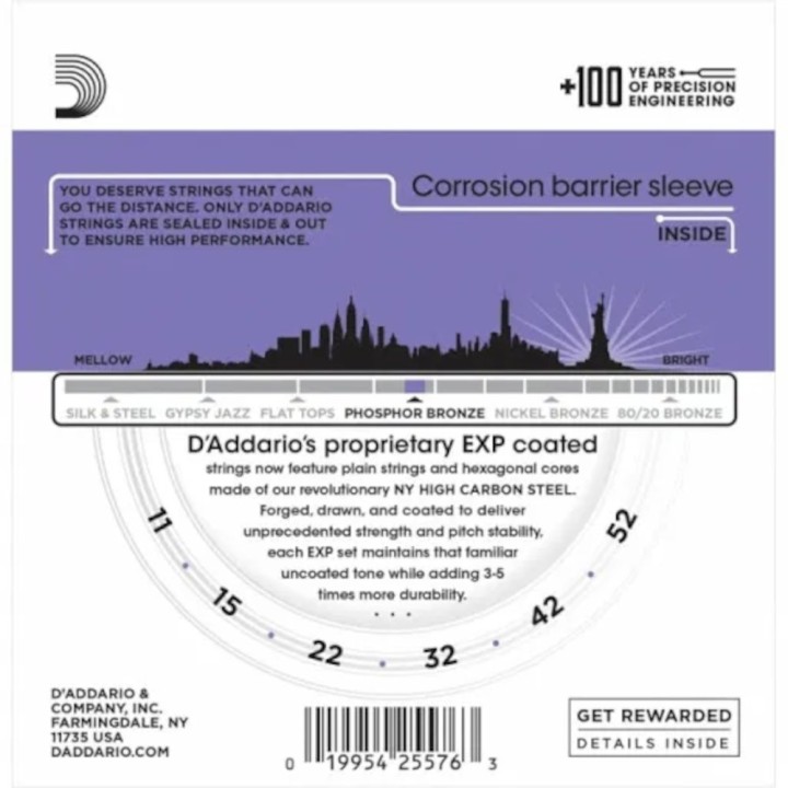 D'Addario - EXP26 Corde per Chitarra Acustica, Coated Phosphor Bronze, Custom Light