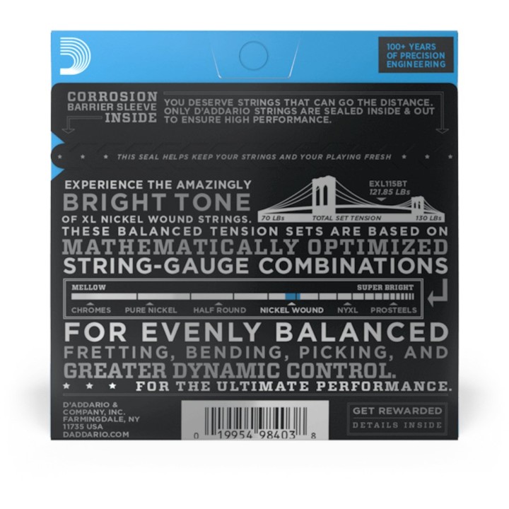 D'Addario | EXL115BT Corde per Chitarra Elettrica, Nickel Wound, Balanced Tension Medium