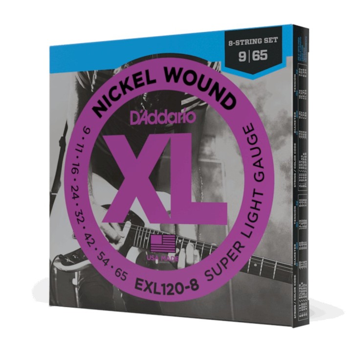 D'Addario - EXL120-8 Corde per Chitarra Elettrica 8 Corde, Nickel Wound, Super Light
