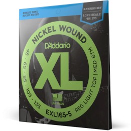 D'Addario - EXL165-5 Corde per Basso Elettrico 5 Corde, Nickel Wound, Custom Light, Long Scale