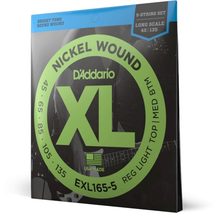 D'Addario - EXL165-5 Corde per Basso Elettrico 5 Corde, Nickel Wound, Custom Light, Long Scale