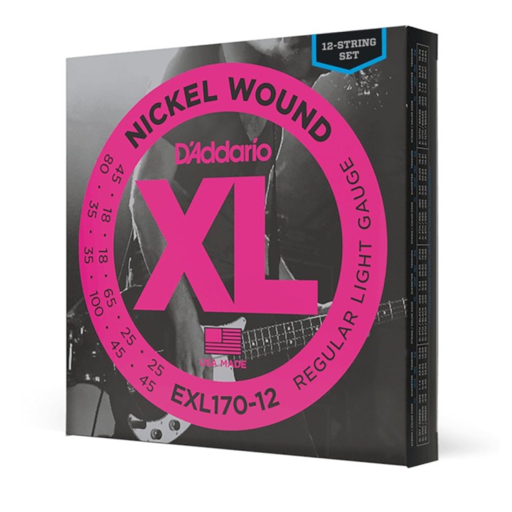 D'Addario - EXL170-12 Corde per Basso Elettrico 12 Corde, Nickel Wound 12-String Bass, Light