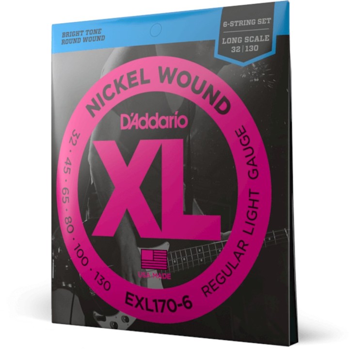 D'Addario - EXL170-6 Corde per Basso Elettrico 6 Corde, Nickel Wound, Light, Long Scale