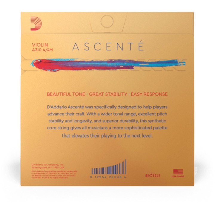 D'Addario - A310 4/4M Corde Ascenté per Violino, Set 4/4, Medium Tension 
