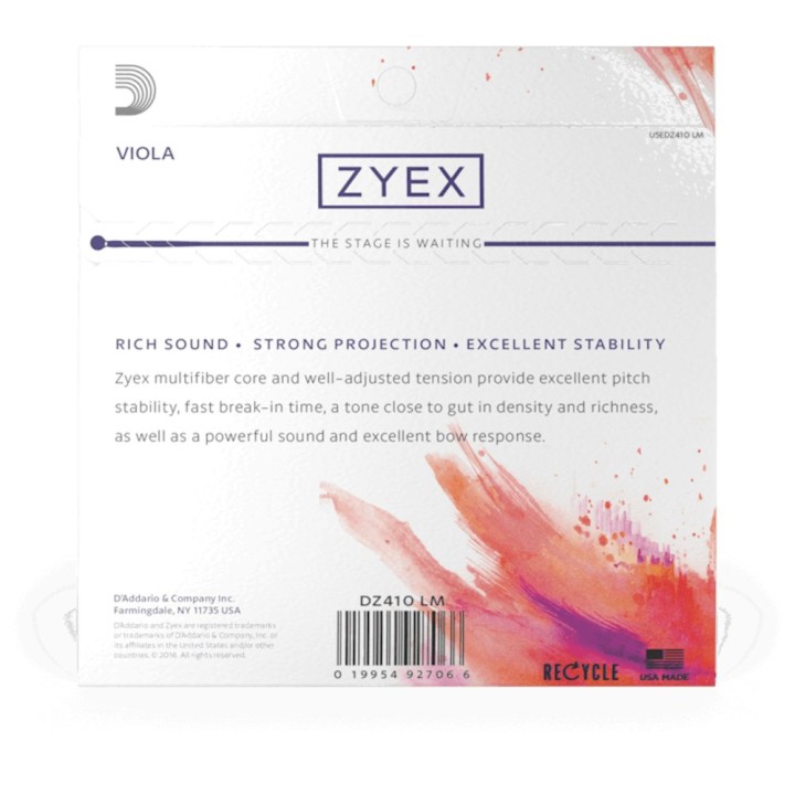 D'ADDARIO - DZ410 LM Corde per Viola, ZYEX, Long Scale, Medium Tension