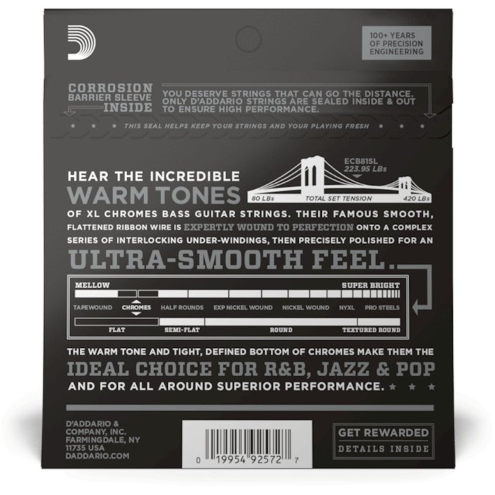 D'Addario | ECB81SL Corde per Basso, Chromes, Light, Super Long Scale