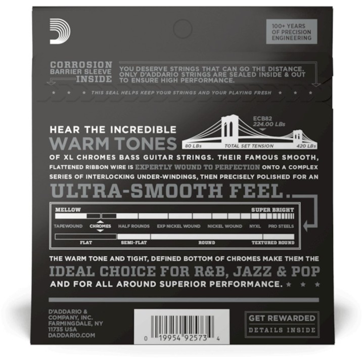 D'Addario - ECB82 Corde per Basso, Medium, Long Scale
