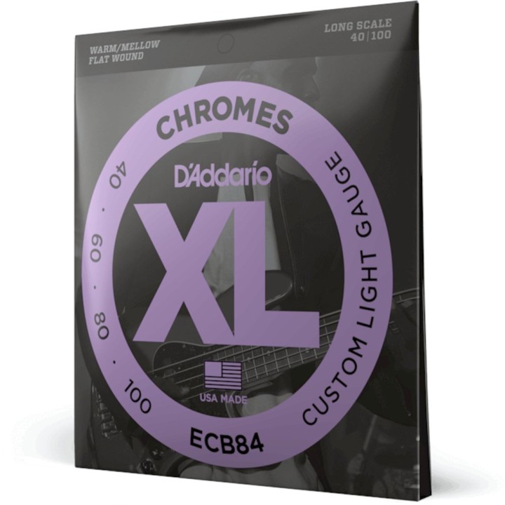 D'Addario - ECB84 Corde per Basso, Chromes Flat Wound, Custom Light, Long Scale