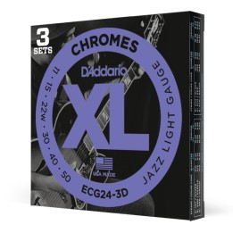 D'Addario - ECG24-3D Corde per Chitarra Elettrica, Chromes, Flat Wound, Jazz Light, 11-50