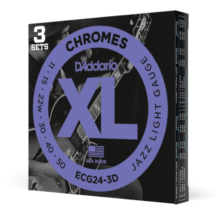 D'Addario - ECG24-3D Corde per Chitarra Elettrica, Chromes, Flat Wound, Jazz Light, 11-50