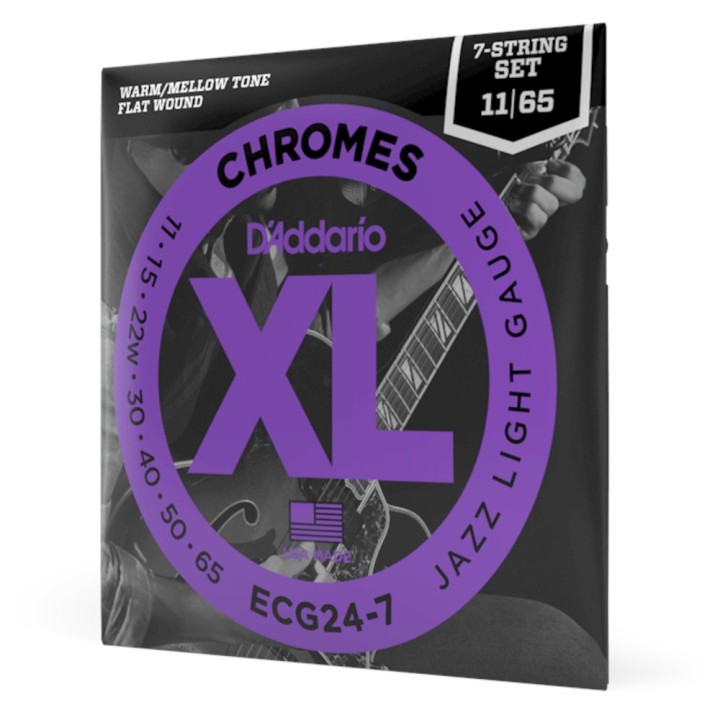 D'Addario - ECG24-7 Corde per Chitarra Elettrica 7 Corde, Chromes Flat Wound, Jazz Light