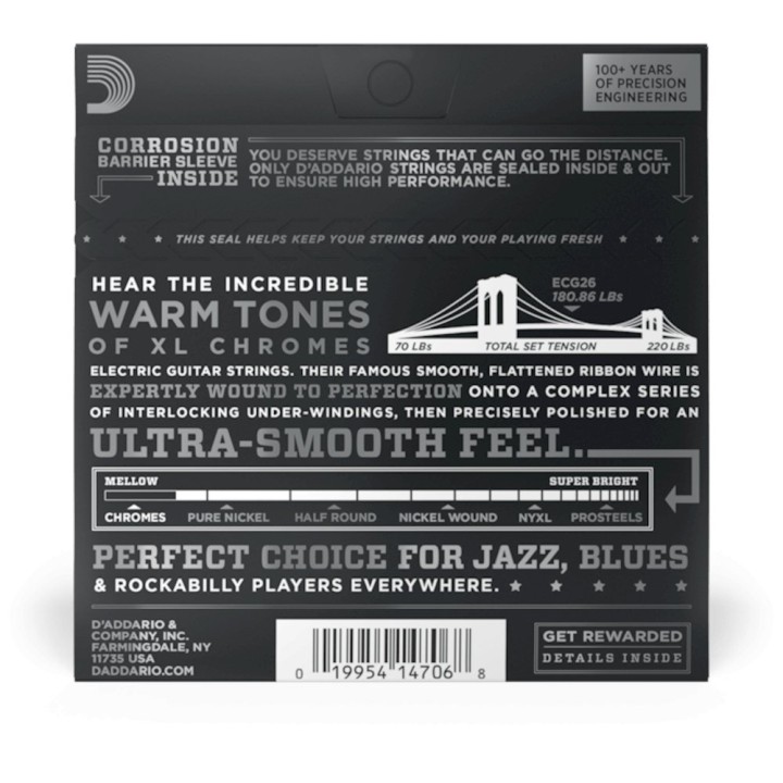 D'Addario - ECG26 Corde per Chitarra Elettrica, Chromes Flat Wound, Medium