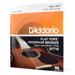 D'Addario - EFT15 Corde per Chitarra Acustica, Phosphor Bronze Flat Tops, Extra Light