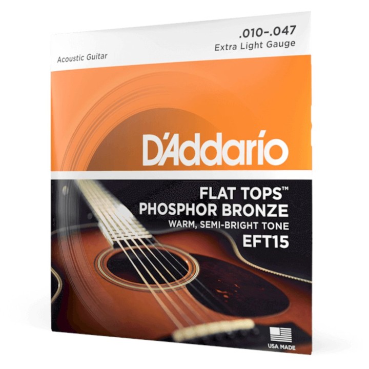 D'Addario - EFT15 Corde per Chitarra Acustica, Phosphor Bronze Flat Tops, Extra Light