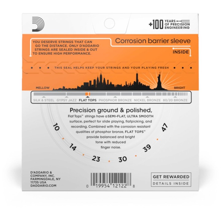 D'Addario - EFT15 Corde per Chitarra Acustica, Phosphor Bronze Flat Tops, Extra Light