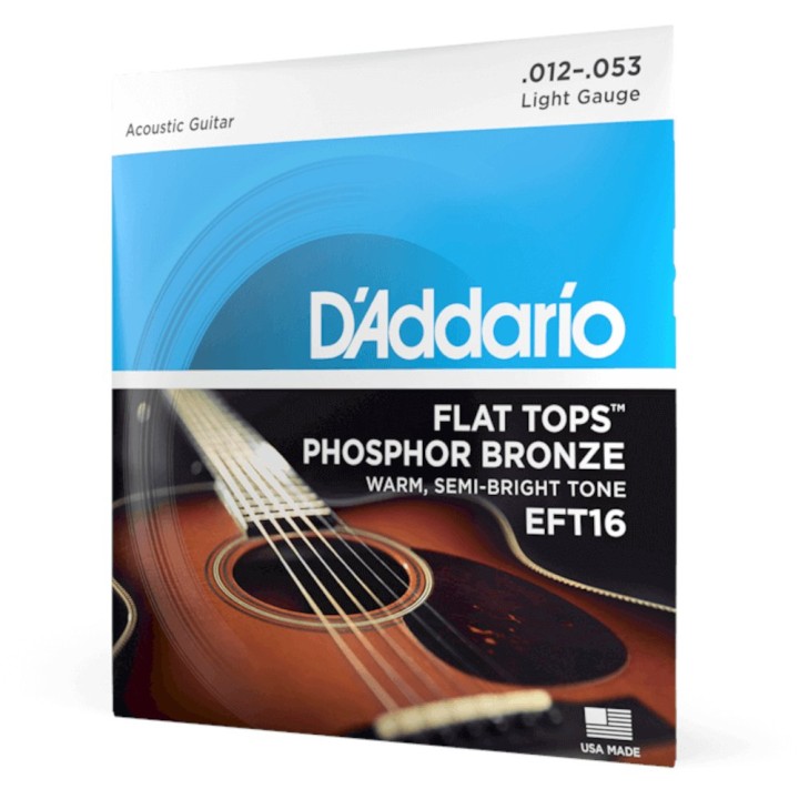 D'Addario - EFT16  Corde per Chitarra Acustica, Flat Tops Phosphor Bronze, Light