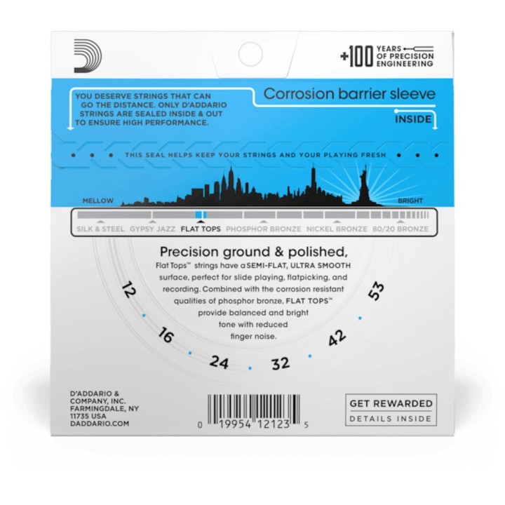 D'Addario - EFT16  Corde per Chitarra Acustica, Flat Tops Phosphor Bronze, Light