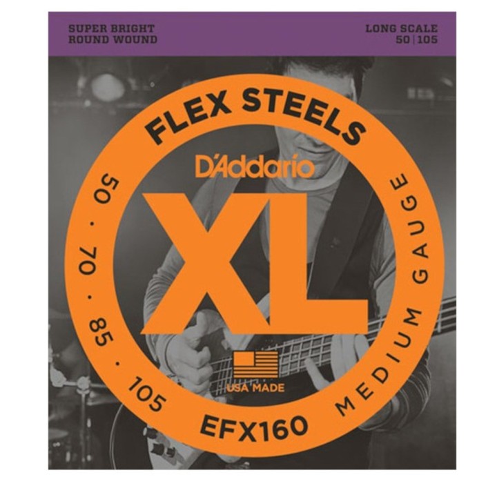 D'Addario - EFX160 Corde per Basso, Flexsteels, Medium, Long Scale, 50-105