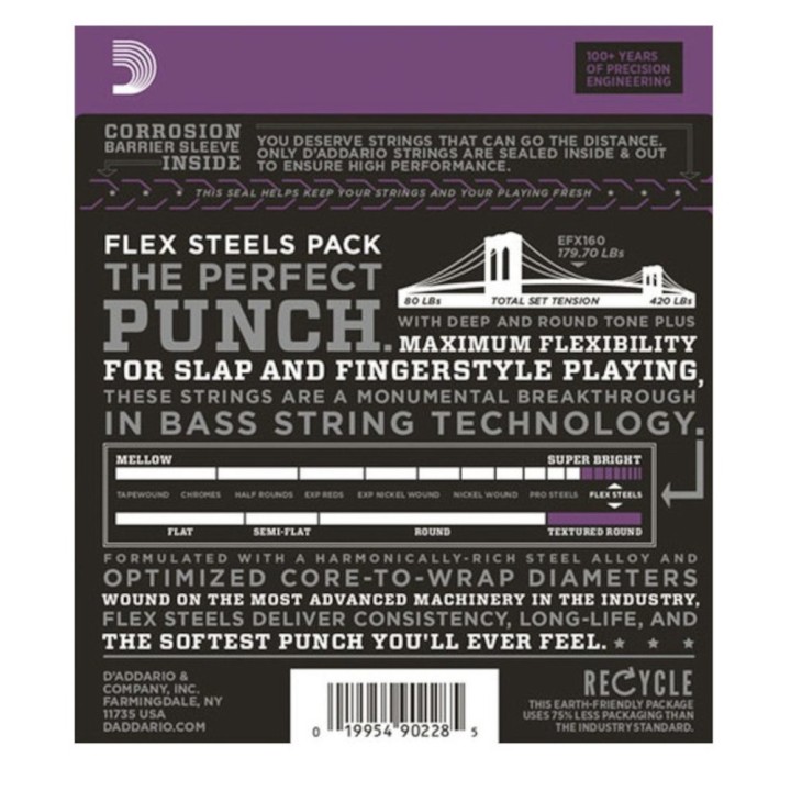 D'Addario - EFX160 Corde per Basso, Flexsteels, Medium, Long Scale, 50-105