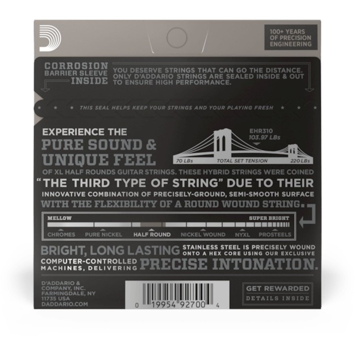 D'Addario - EHR310 Corde per Chitarra Elettrica, Half Rounds, Regular Light, 10-46