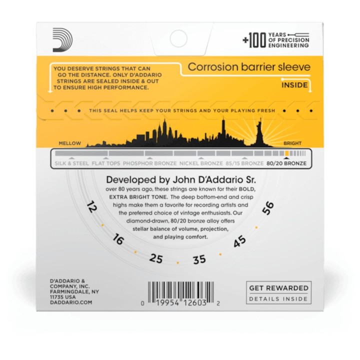 D'Addario - EJ14 Corde per Chitarra Acustica, Bronze 80-20, Light, Medium/Bluegrass