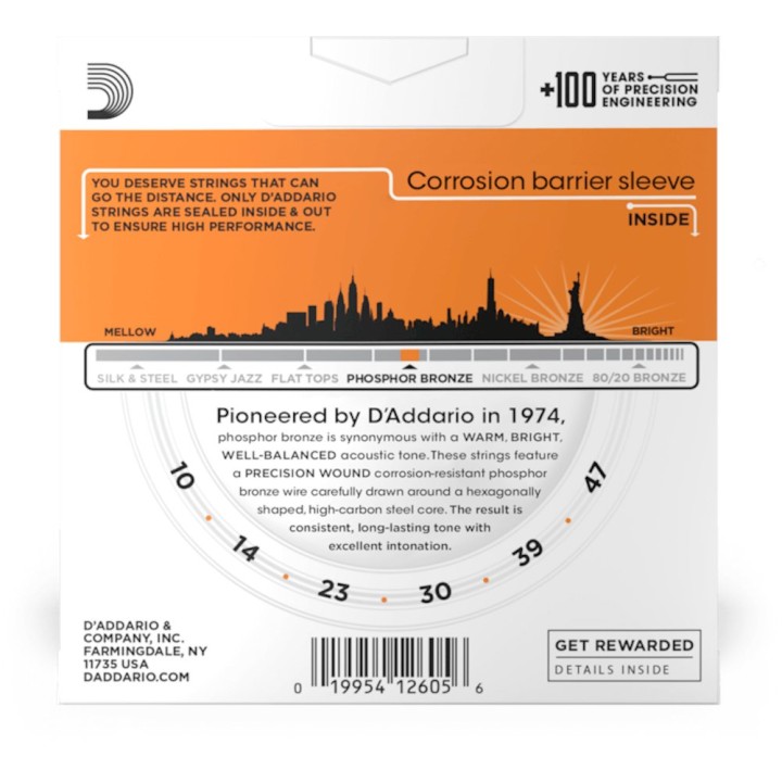 D'Addario - EJ15-3D Corde per Chitarra Acustica, Phosphor Bronze, Extra Light, 3-Set