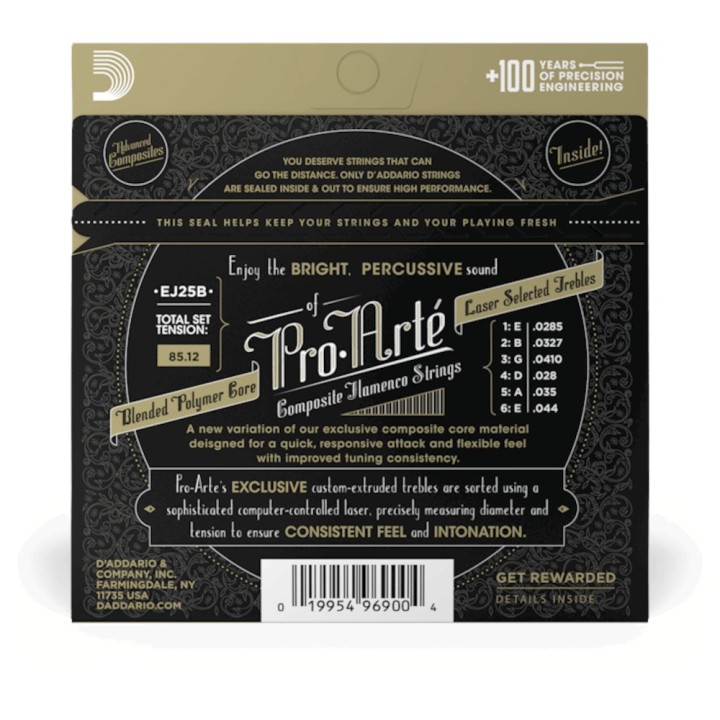 D'Addario - EJ25B Corde per Chitarra Classica, Pro-Arté, Black Nylon Composite, Flamenco