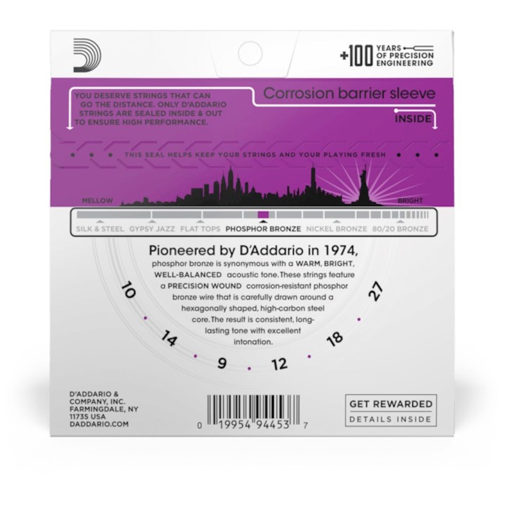 D'Addario - EJ38H Corde per Chitarra Acustica, Phosphor Bronze, High Strung/Nashville Tuning