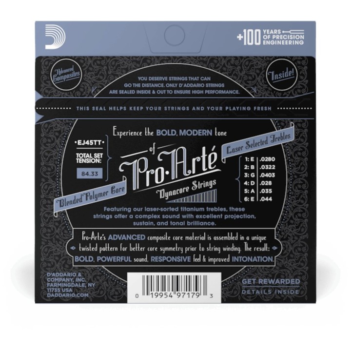D'Addario - EJ45TT Corde per Chitarra Classica, Dynacore, Titanium Nylon Trebles