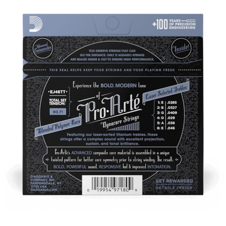 D'Addario - EJ46TT Corde per Chitarra Classica, Pro-Arté Dynacore, Hard Tension