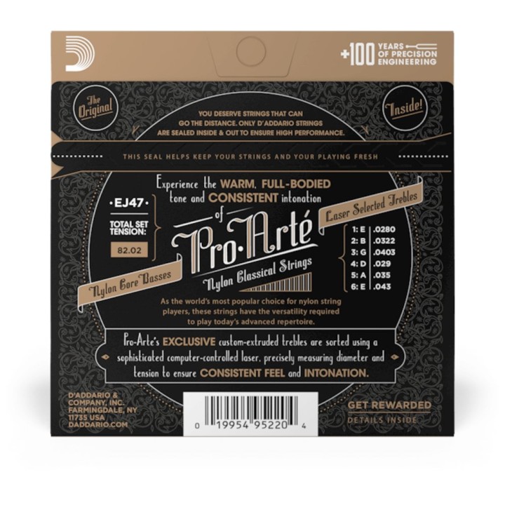 D'Addario - EJ47 Corde per Chitarra Classica, 80/20 Bronze Wrap, Nylon Core, Normal Tension