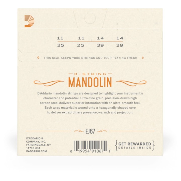 D'Addario - EJ67 Corde per Mandolino, Nickel-Plated, Medium, 11-39