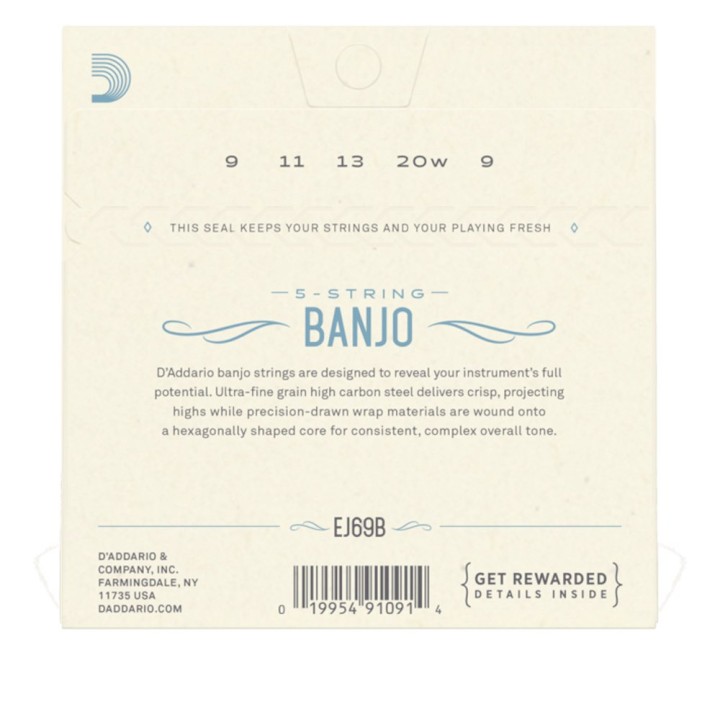 D'Addario - EJ69B Corde per Banjo 5 corde, Phosphor Bronze, Light