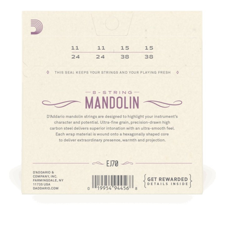 D'Addario - EJ70 Phosphor Bronze Mandolin Strings, Ball End, Medium/Light, 11-38
