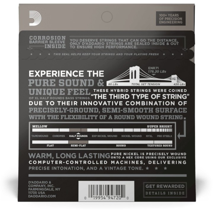D'Addario - ENR71 Corde per Basso, Regular Light, Long Scale, 45-100