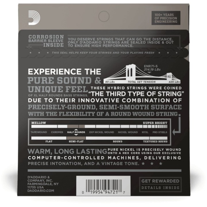 D'Addario - ENR71-5 Corde per Basso Elettrico 5 Corde, Regular Light, Long Scale