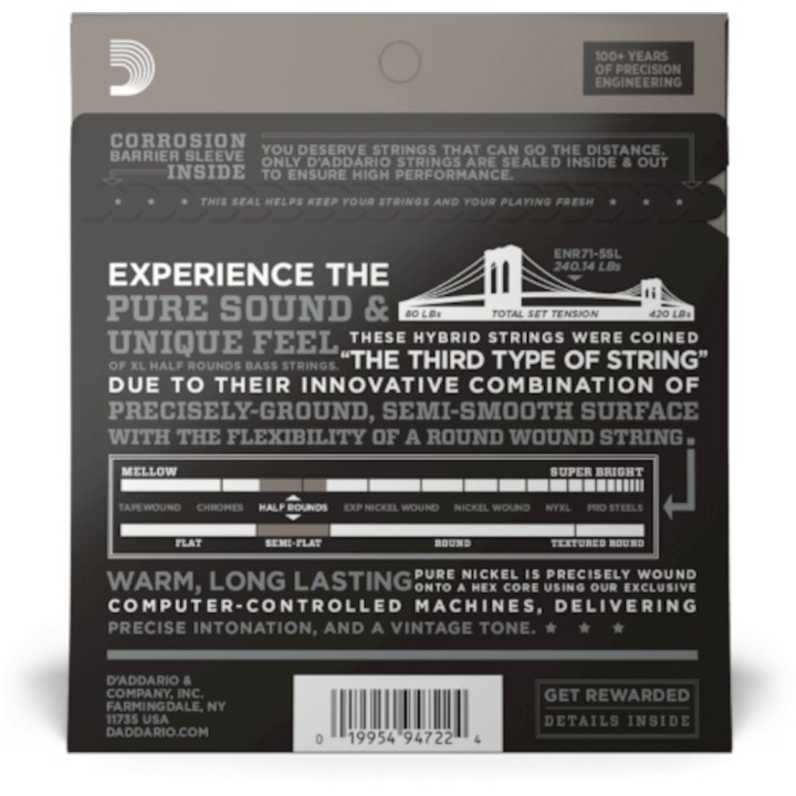 D'Addario - ENR71-5SL Corde per Basso Elettrico 5 Corde, Regular Light, Super Long Scale