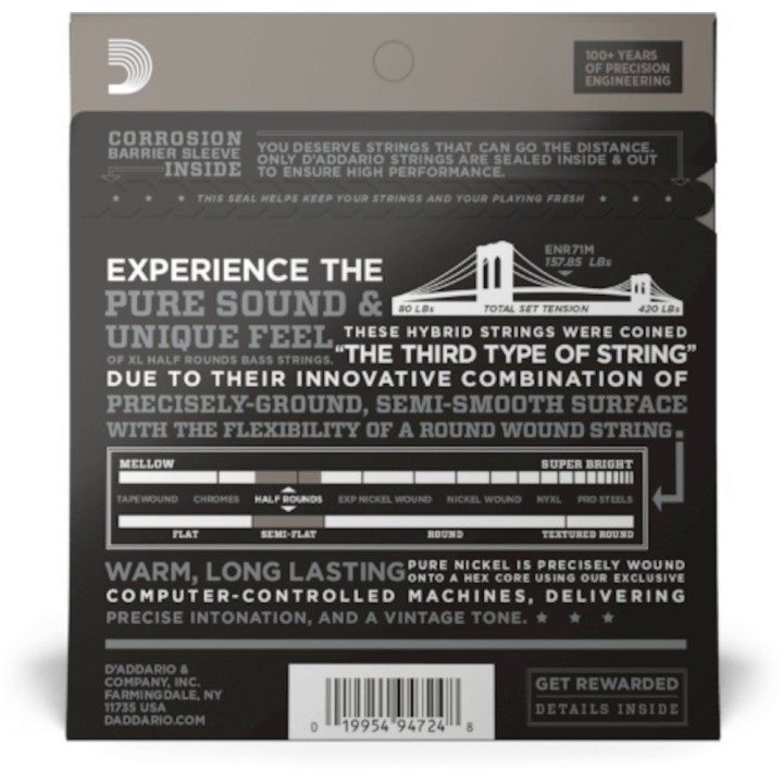 D'Addario - ENR71M Corde per Basso, Regular Light, Medium Scale, 45-100