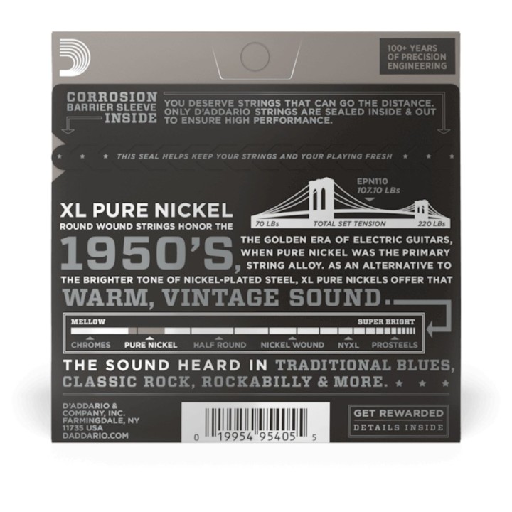 D'Addario - EPN110 Corde per Chitarra Elettrica, Pure Nickel, Regular Light, 10-45