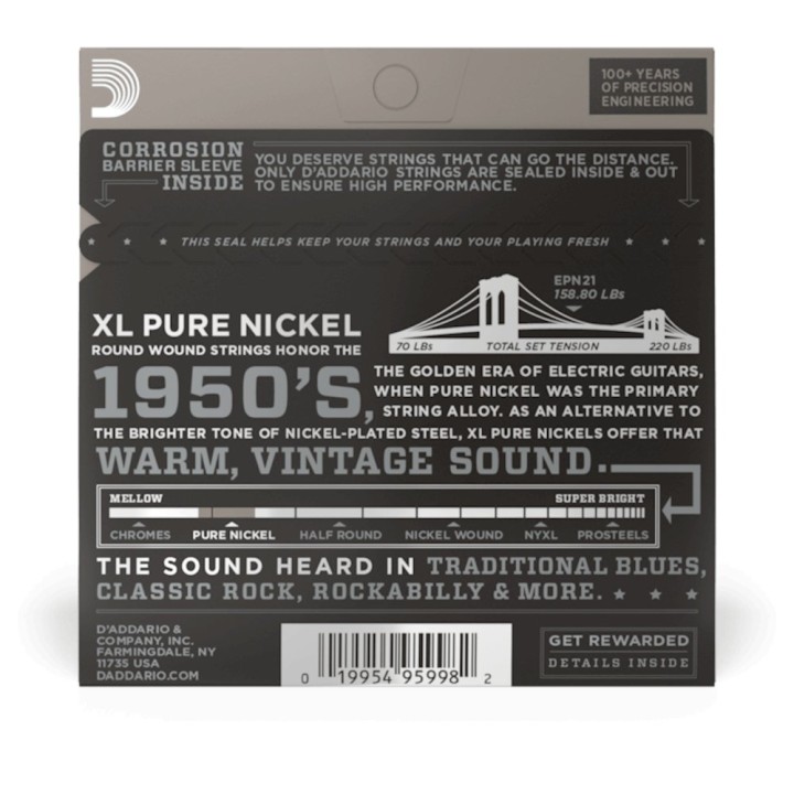 D'Addario - EPN21  Corde per Chitarra Elettrica, Pure Nickel, Jazz Light