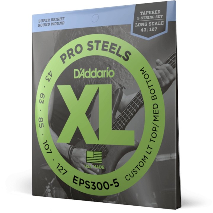 D'Addario - EPS300-5 Corde per Basso Elettrico 5 Corde, Prosteels, Custom Light, Long Scale