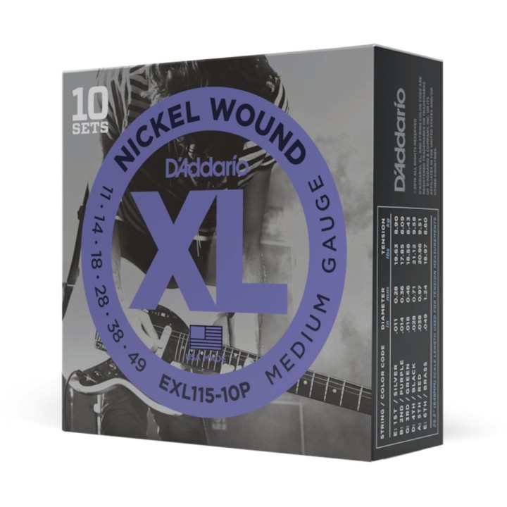 D'Addario - EXL115-10P Corde per Chitarra Elettrica, Nickel Wound, Medium/Blues-Jazz Rock