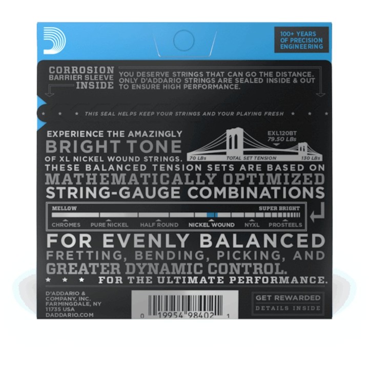 D'Addario - EXL120BT Corde per Chitarra Elettrica, Nickel Wound, Balanced Tension Super Light